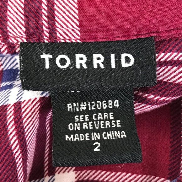 Torrid Button-Front Plaid Camp Shirt Women's Plus Size 2/2X Casual Rayon - Picture 8 of 11